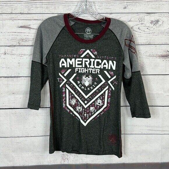 American Fighter Tops - American Fighter Tee Shirt Top Womens Medium Gray Logo Grunge y2k Graphic